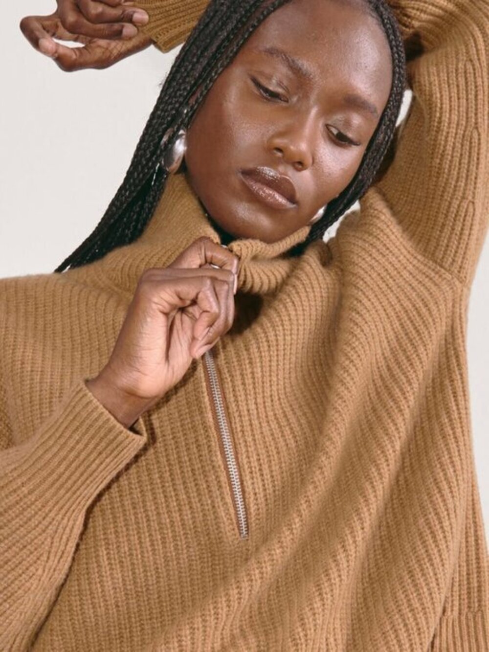 Everlane The Half-Zip Sweater in Luxe Merino In Deep Camel M $168